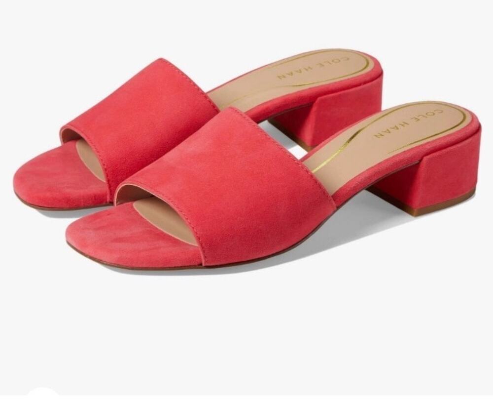 COLE HAAN Calli Single Band Block Heel Slide Sandal Pink Coral Size 7.5